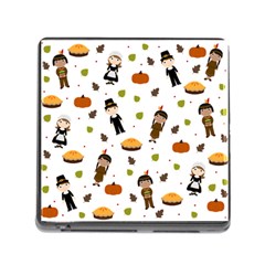 Pilgrims And Indians Pattern - Thanksgiving Memory Card Reader (square) by Valentinaart