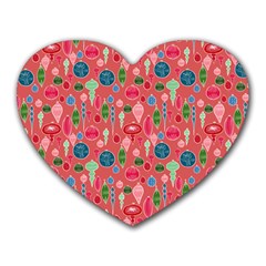 Vintage Christmas Hand-painted Ornaments In Multi Colors On Rose Heart Mousepads by PodArtist