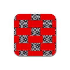 Black And White Red Patterns Rubber Square Coaster (4 Pack)  by Celenk