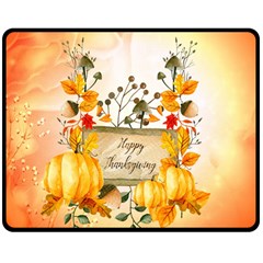 Happy Thanksgiving With Pumpkin Double Sided Fleece Blanket (medium)  by FantasyWorld7