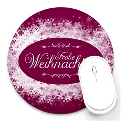 Christmas Card Red Snowflakes Round Mousepads by Celenk