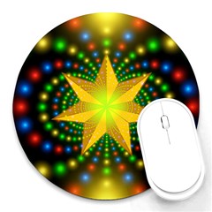 Christmas Star Fractal Symmetry Round Mousepads by Celenk