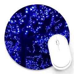 Lights Blue Tree Night Glow Round Mousepads by Celenk