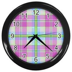 Pink And Blue Plaid Wall Clocks (black) by allthingseveryone