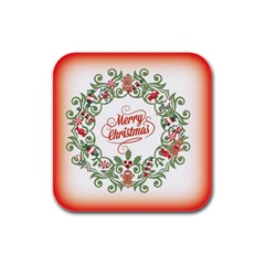 Merry Christmas Wreath Rubber Square Coaster (4 Pack)  by Celenk