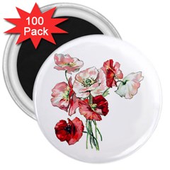 Flowers Poppies Poppy Vintage 3  Magnets (100 Pack) by Celenk