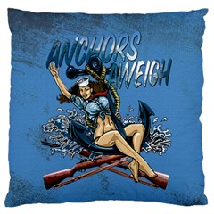 Navy Anchor s Aweigh Pinup Girl Large Flano Cushion Case (one Side) by Bigfootshirtshop