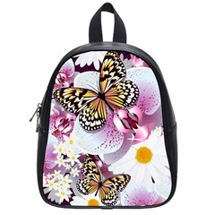 Butterflies With White And Purple Flowers  School Bag (small) by Bigfootshirtshop