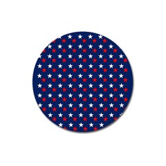 Patriotic Red White Blue Stars Blue Background Magnet 3  (round) by Celenk