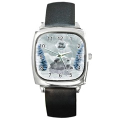 Cute Polar Bear Baby, Merry Christmas Square Metal Watch by FantasyWorld7