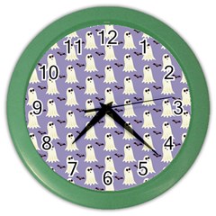 Bat And Ghost Halloween Lilac Paper Pattern Color Wall Clocks by Celenk