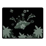 Surfboard With Dolphin, Flowers, Palm And Turtle Double Sided Fleece Blanket (Small)  45 x34  Blanket Front