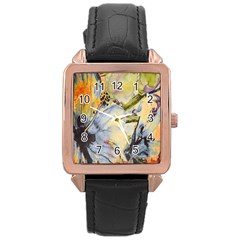 Flower Texture Pattern Fabric Rose Gold Leather Watch  by Celenk