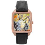 Flower Texture Pattern Fabric Rose Gold Leather Watch  Front