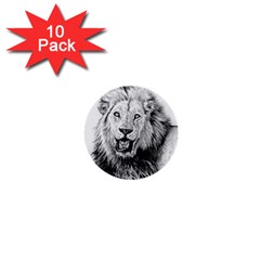 Lion Wildlife Art And Illustration Pencil 1  Mini Buttons (10 Pack)  by Celenk