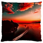 Sunset Dusk Boat Sea Ocean Water Large Flano Cushion Case (Two Sides) Front