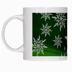 Christmas Star Ice Crystal Green Background White Mugs by BangZart