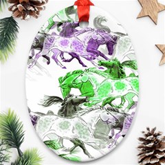 Horse Horses Animal World Green Ornament (oval) by BangZart