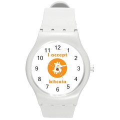 I Accept Bitcoin Round Plastic Sport Watch (m) by Valentinaart