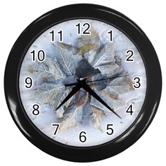 Winter Frost Ice Sheet Leaves Wall Clocks (black) by BangZart