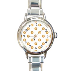 Bitcoin Logo Pattern Round Italian Charm Watch by dflcprints