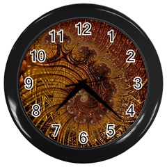 Copper Caramel Swirls Abstract Art Wall Clocks (black) by Celenk