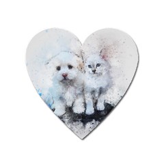 Cat Dog Cute Art Abstract Heart Magnet by Celenk