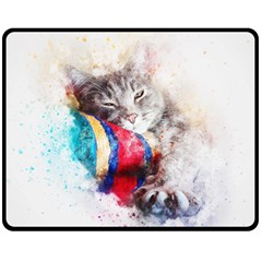 Cat Kitty Animal Art Abstract Double Sided Fleece Blanket (medium)  by Celenk