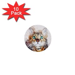 Cat Animal Art Abstract Watercolor 1  Mini Buttons (10 Pack)  by Celenk