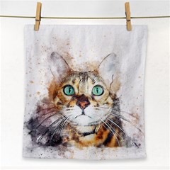 Cat Animal Art Abstract Watercolor Face Towel by Celenk