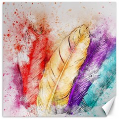 Feathers Bird Animal Art Abstract Canvas 16  X 16   by Celenk