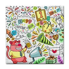 Doodle New Year Party Celebration Tile Coasters by Celenk