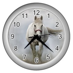 Horse Mammal White Horse Animal Wall Clocks (silver)  by Celenk