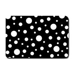 White On Black Polka Dot Pattern Small Doormat  by LoolyElzayat