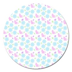 Cats And Flowers Magnet 5  (round) by snowwhitegirl