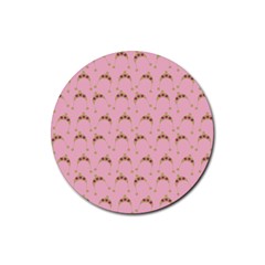 Pink Beige Hats Rubber Round Coaster (4 Pack)  by snowwhitegirl