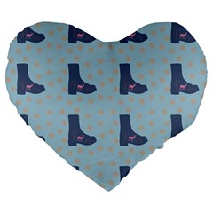 Deer Boots Teal Blue Large 19  Premium Flano Heart Shape Cushions by snowwhitegirl