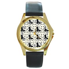 Deer Boots White Black Round Gold Metal Watch by snowwhitegirl