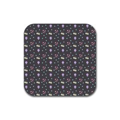 Cakes Yellow Pink Dot Sundaes Grey Rubber Coaster (square)  by snowwhitegirl