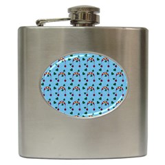 Winter Hat Red Green Hearts Snow Blue Hip Flask (6 Oz) by snowwhitegirl