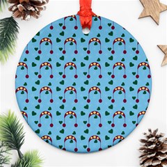 Winter Hat Red Green Hearts Snow Blue Round Ornament (two Sides) by snowwhitegirl