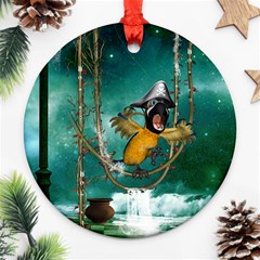 Funny Pirate Parrot With Hat Ornament (round) by FantasyWorld7