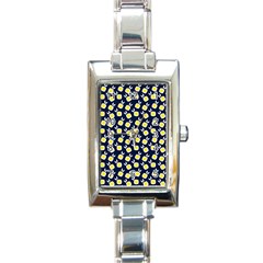 Square Flowers Navy Blue Rectangle Italian Charm Watch by snowwhitegirl