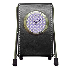 Daisy Dots Violet Pen Holder Desk Clocks by snowwhitegirl