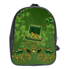 Happy St  Patrick s Day With Clover School Bag (xl) by FantasyWorld7