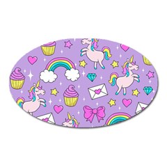 Cute Unicorn Pattern Oval Magnet by Valentinaart