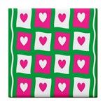 Pink Hearts Valentine Love Checks Tile Coasters Front