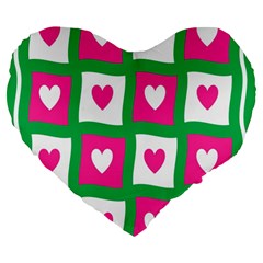 Pink Hearts Valentine Love Checks Large 19  Premium Heart Shape Cushions by Nexatart