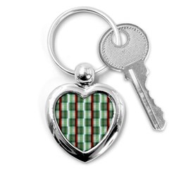 Fabric Textile Texture Green White Key Chains (heart)  by Nexatart