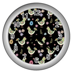 Easter Pattern Wall Clocks (silver)  by Valentinaart